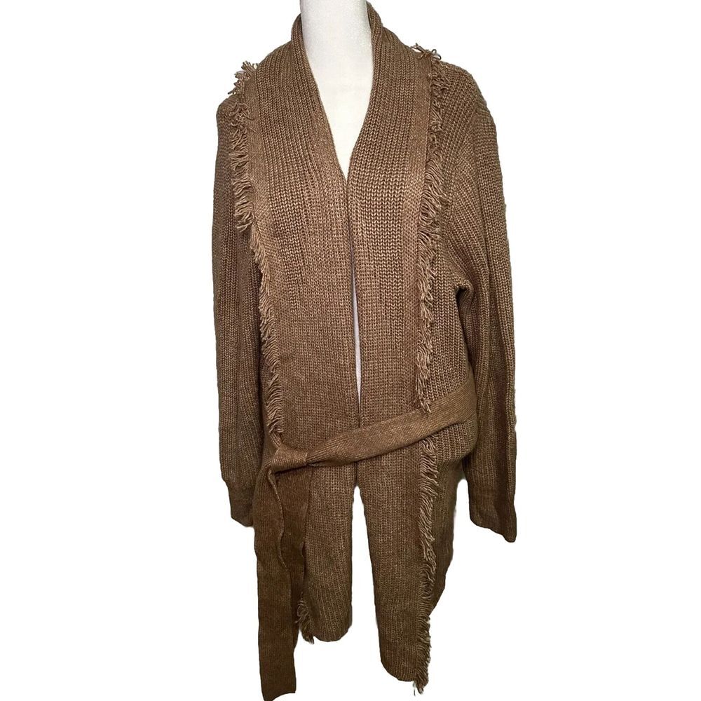 Tahari Cardigan‎ Belted Cozy Fringe Trim Woman's Plus 1X